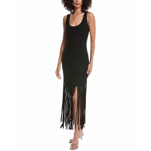 Toccin womens  Lorelai Scoop Neck Fringe Dress, l, Black