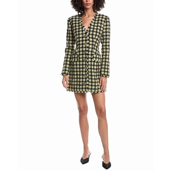 Toccin womens  Mallory Strong Shoulder Button Front Wool-Blend Dress, 10, Black