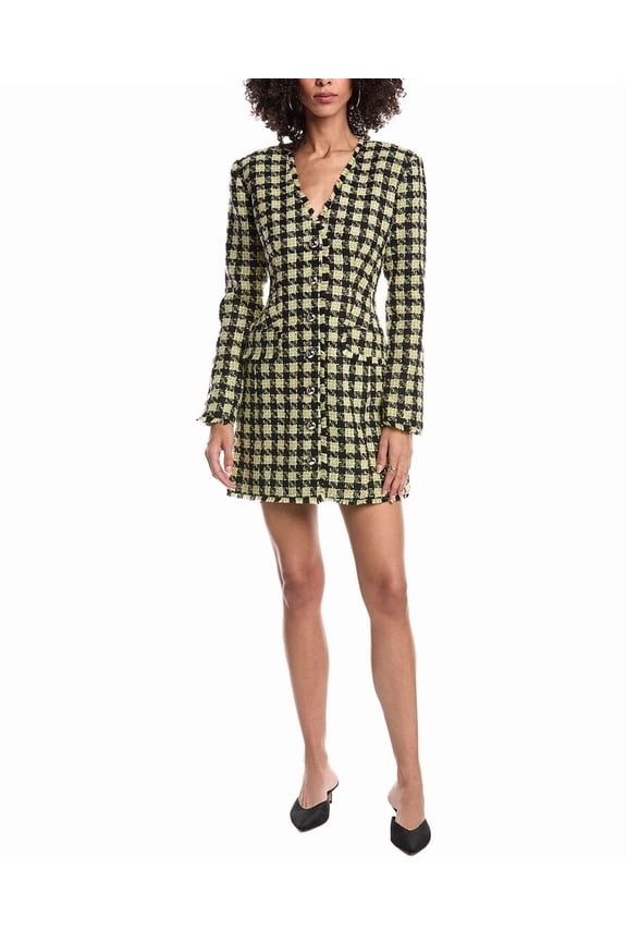 womens Mallory Strong Shoulder Button Front Wool-Blend Dress, 10, Black