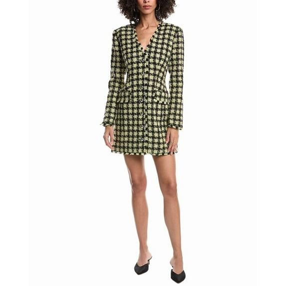 Toccin womens Mallory Strong Shoulder Button Front Wool-Blend Dress, 2, Black