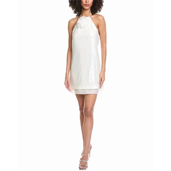 Toccin womens Micky Halter Tie Neck Shift Dress, 12, White
