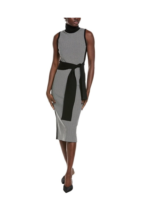 womens Peggy Turtleneck Tie-Front Sweaterdress, XL, Black