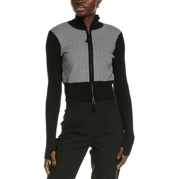 Toccin womens Reece Zip Front Herringbone Sweater, s, Black