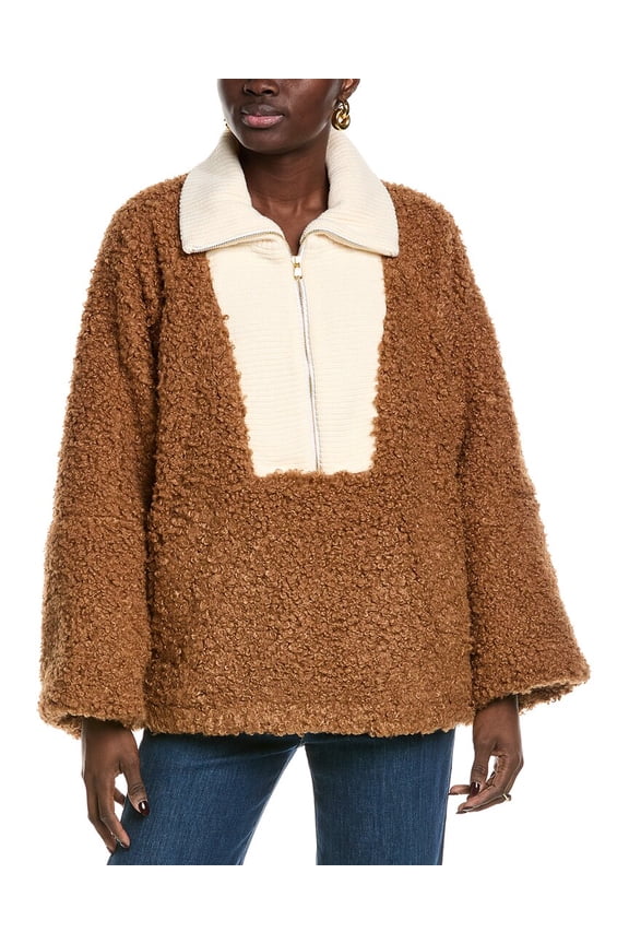 womens Serafina Oversized Wool-Blend Popover, M/L, Brown