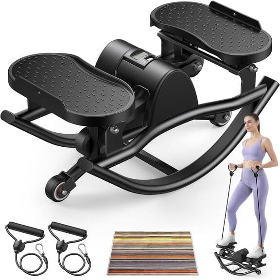 Tockfit Rock Stepper, Side to Side Rocking Stepper for Exercise at Home, Low-Impact Lateral Stair Stepper with Resistance Bands & LCD Monitor for Full Body Workout Balance, Fitness Machine,Black