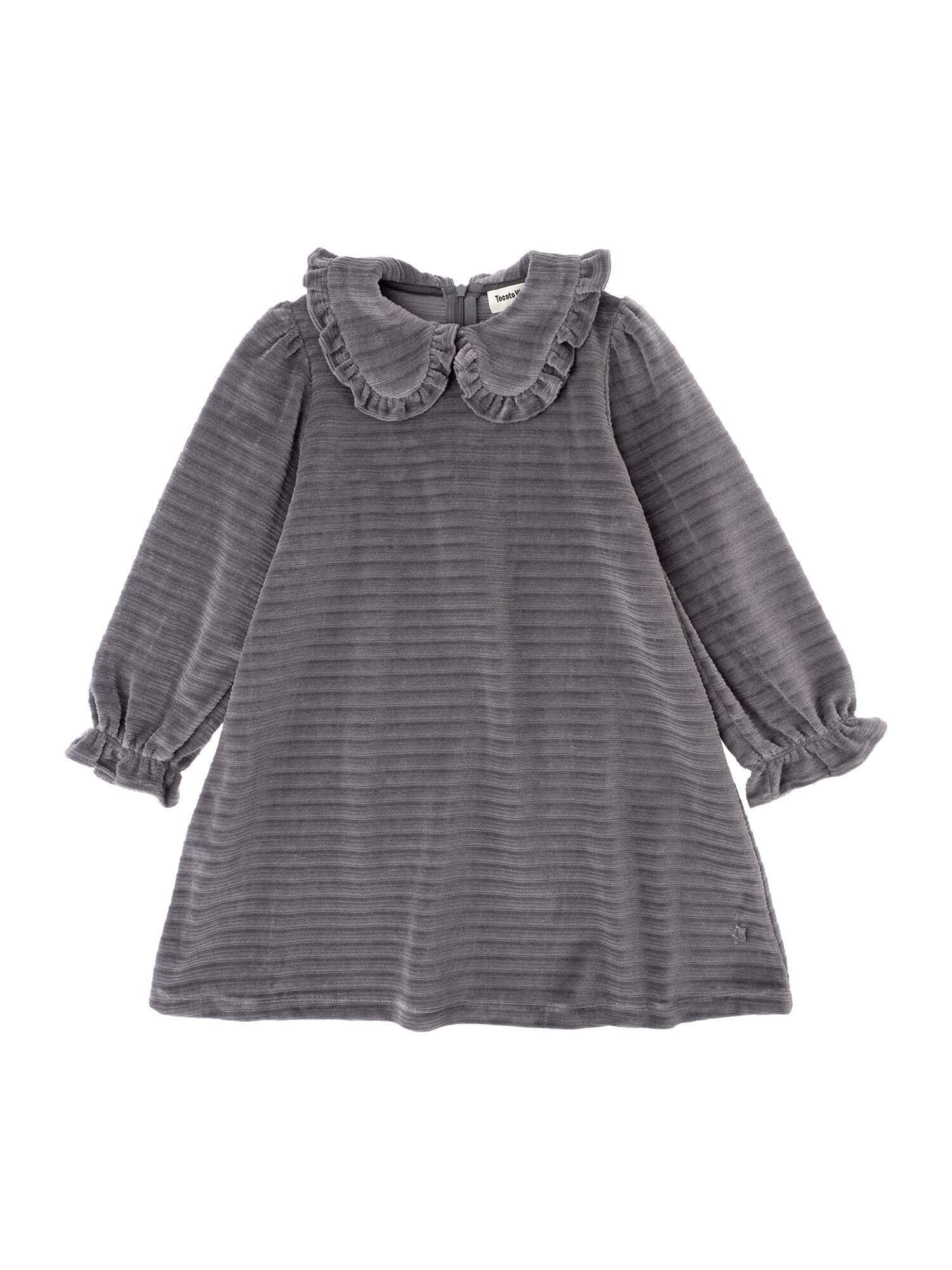 tocoto vintage grey ribbed dress Tocoto Vintage Velvet Babydoll Collar Dress