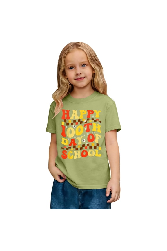 Tod`dler 100 Day of School Shirts for B`oys K`id G`rils My Happy 100th Day of School T-Shirt Cotton Funny Design Tops 2-13Y