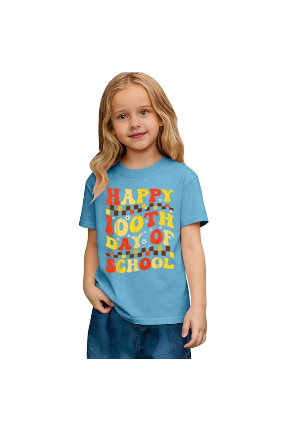 Tod`dler 100 Day of School Shirts for B`oys K`id G`rils My Happy 100th Day of School T-Shirt Cotton Funny Design Tops 2-13Y