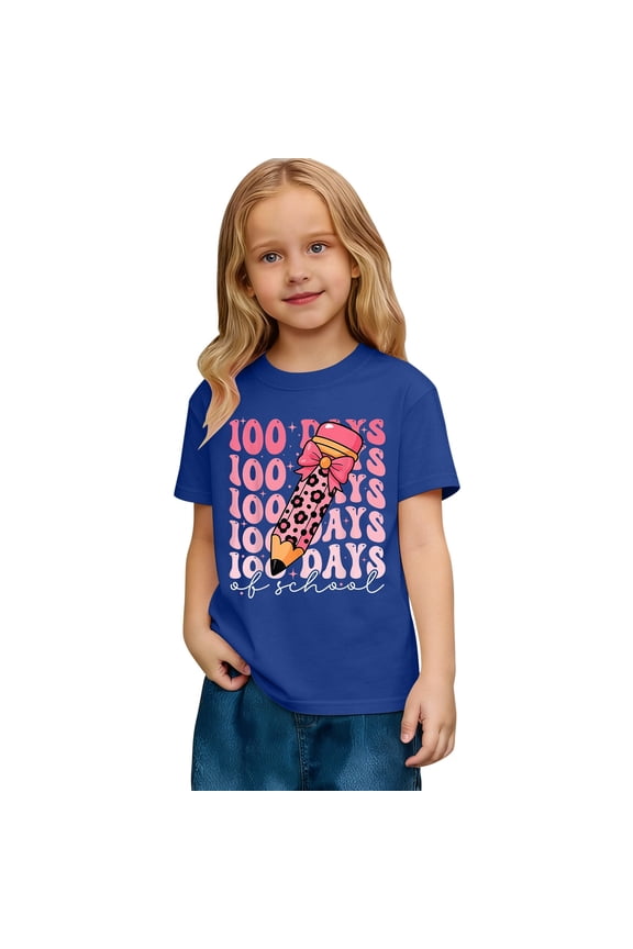Tod`dler 100 Day of School Shirts for B`oys K`id G`rils My Happy 100th Day of School T-Shirt Cotton Funny Design Tops 2-13Y
