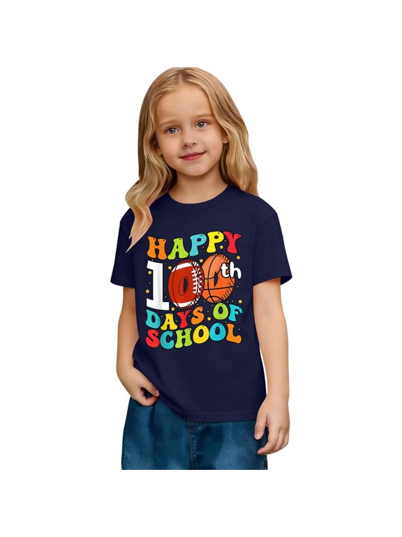 Tod`dler 100 Days of School Shirt K`ids for B`oys G`irls 100th Day of School C`ostume T-Shirt Short Sleeve Tops Tee 2-13Y