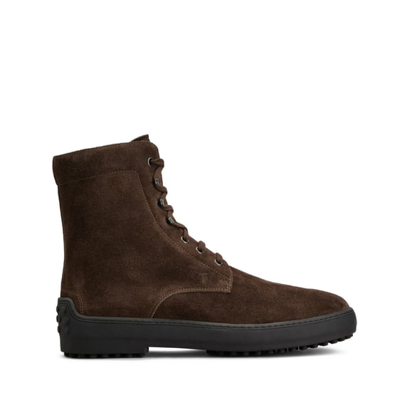 Tod's Ankle-High Brown Suede Lace-Up Boots With Rubber Sole Black (Men's)