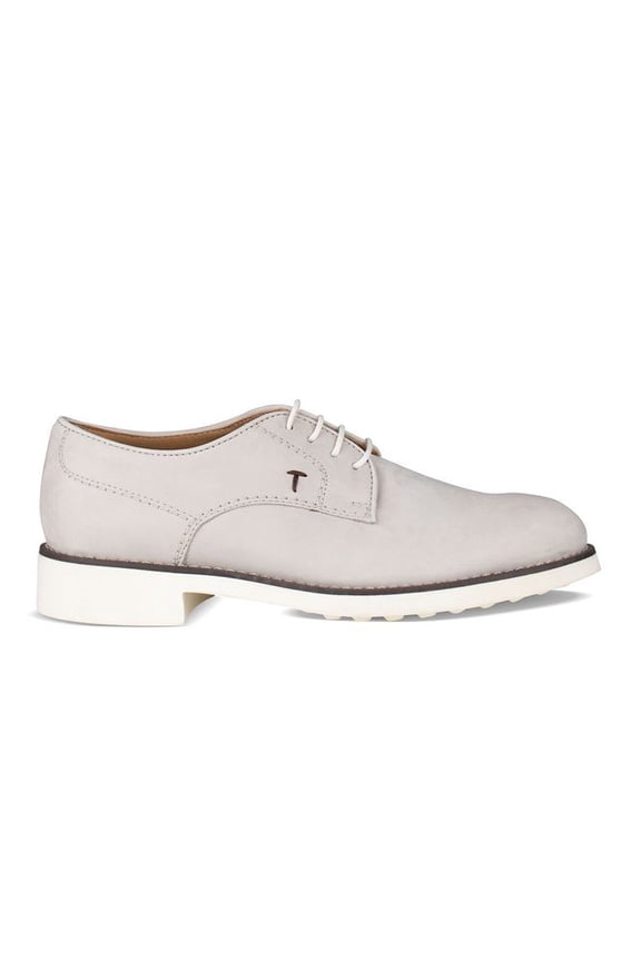 Beige Leather Derby Shoes With Design White (Men's)