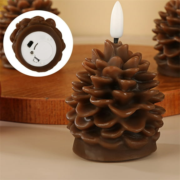 Todaioua 2 Pieces Christmas Pinecone Candles Flameless Acorn Decor LED Pinecone Candle Decor Real Wax Unscented Battery Operated Candle for Thanksgiving Christmas Winter Holiday Decoration(Brown)