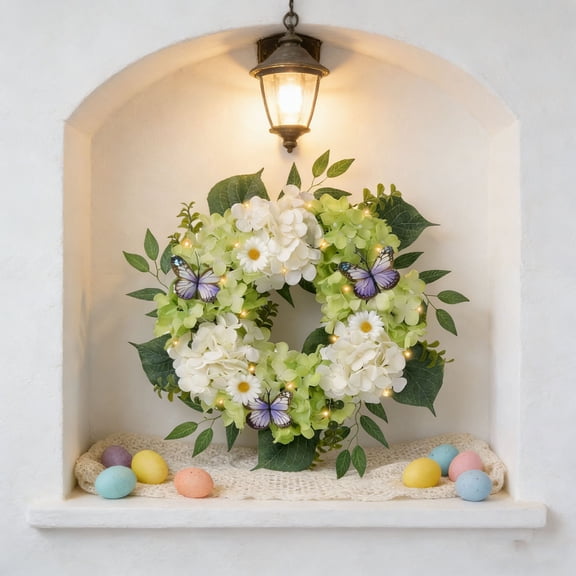 Todaioua 20 Inch Blue Hydrangeas Wreath for Front Door,Artificial Leaves and Berries,Outdoor Wreath for Home, Farmhouse, Wedding, Outside Decor - Spring, Summer, Fall, All Seasons