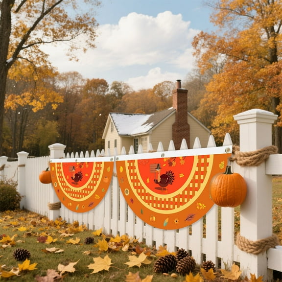 Todaioua 2Pcs Happy Thanksgiving Fall Bunting Fan Flag 3x5.9 Ft,Pumpkin Maple Leaf Hanging Bunting Flag Banner Thanksgiving Day Seasonal Holiday Flag House Flag Polyester Outdoor Decoration