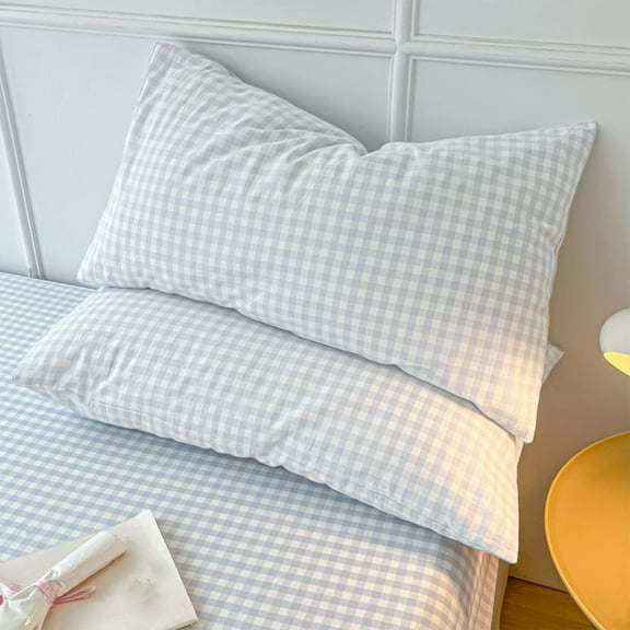Todaioua 2Pcs Pillowcases, Blue Plaid Standard Size Washed Cottons Geometric Checker Bedding Teens Grid White Gingham Pattern College Bedding