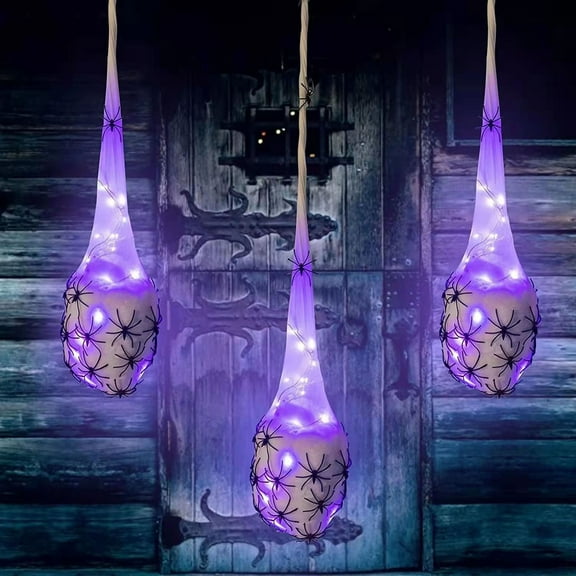 Todaioua 3.2FT Halloween Decoration Hanging Light Up Spider Egg Sacs 3 Packs, Gift for Halloween Party Favors Games, Sacks Props for Halloween, Birthday Indoor Outdoor Decor (Purple)