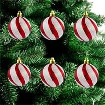 Todaioua 6 Pcs 2.4 Inch Christmas Ball Ornaments Glittering Plastic Hanging Decorations Swirl Candy Cane Peppermint Christmas Tree Pendants for Xmas Tree Decoration (Red and White)