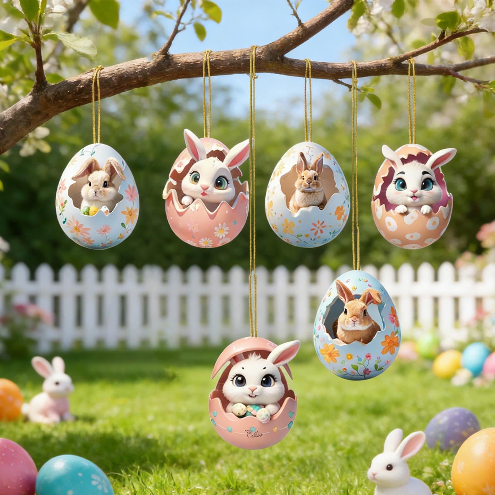 Todaioua 6 Pcs Easter Eggs Decorations Hanging Ornaments Spring Cartoon