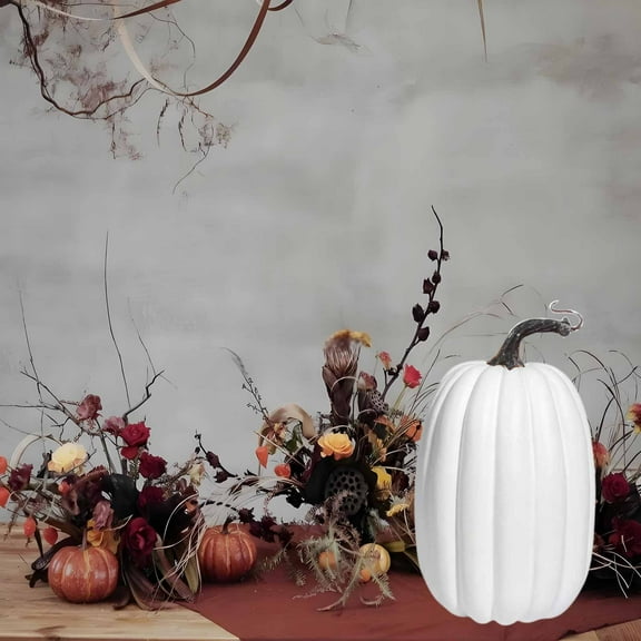 Todaioua 8.5 Inch White Plastic Pumpkins for Decorating - Large Artificial Foam Pumpkins for Fall Decor, Halloween, Thanksgiving, Paintable for DIY Crafts & Centerpieces