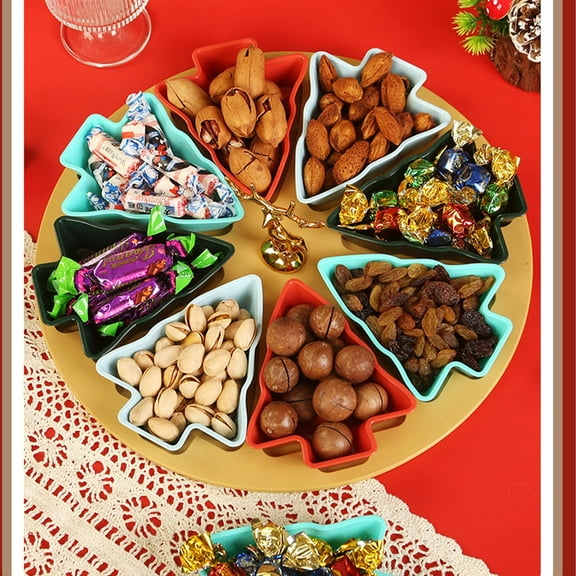 Todaioua 8-Piece Christmas Tree Snack Tray Set - Plastic Serving Plates with Compartments for Dried Fruit, Nuts, Candy, and Holiday Party Snacks, Festive Dessert and Candy Storage Container Organizer
