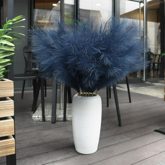 Todaioua Blue Pampas Grass Decor - 18 Inch Short Artificial Pampas Grass Decor, Fake Pompas Floral for Vase Filler, Wedding Flower Arrangement, Party and Home Decor (Blue)
