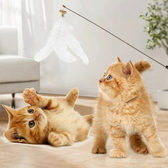 Todaioua Cat Feather Toy, Cat Toys Wand, Interactive Pet Cat Kitten Chaser Teaser Wire Wand with Bell Beads for Cat Exercise Play Fun Gifts