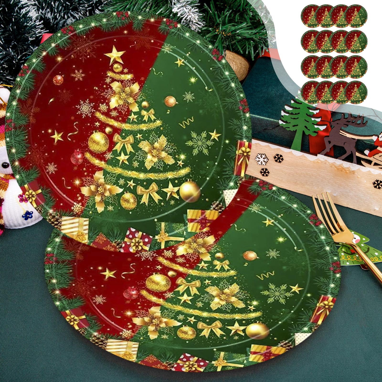 Todaioua Christmas Disposable Tableware Set - 16-Pack 7-inch 9-inch ...