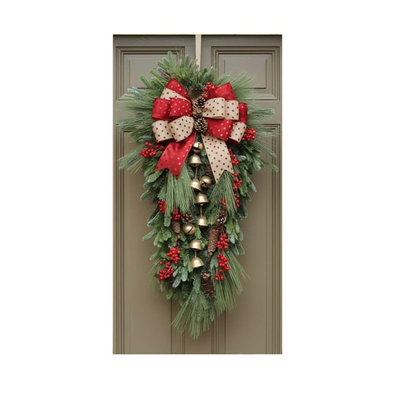 Todaioua Christmas Door Cover Banner Green Pine Branch Red Bow Hanging Backdrop Photography Decoration 71x35 Inch Outdoor Winter Decor Photography Banner