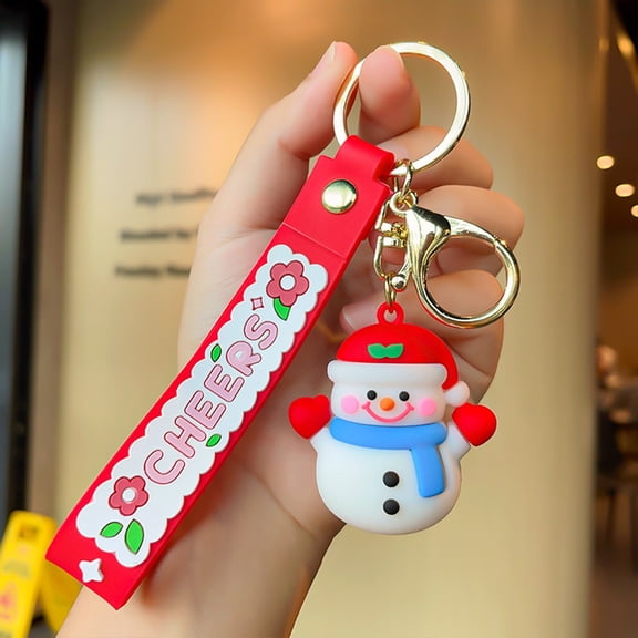 Todaioua Christmas Keychain Gift, Cute Cartoon Xmas Key Chain Santa Silicone Wristlet Keyring Snowman Decoration for Girls Women Schoolbag