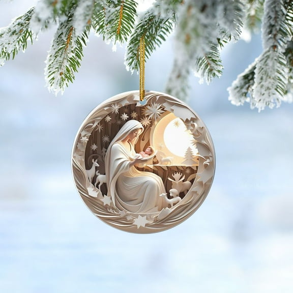 Todaioua Christmas Ornaments 2025, Christmas Gifts Exchange For Women, Men, Collectible Dated Year Ornaments For Tree, Unique Acrylic Suncatcher, Printed Stained Glass Effect Decor (Moonlit Nativity)