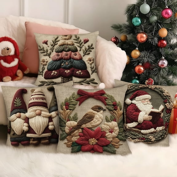 Todaioua Christmas Pillow Covers Set of 4 16x16 Inch Decorative Throw Pillowcases Holiday Home Decor Soft Festive Cushion Covers Living Room Bedroom Seasonal Decorations
