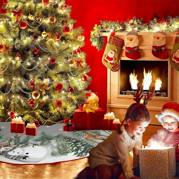 Todaioua Christmas Tree Skirt 30 Inch Winter Snowman Pine Tree Xmas Tree Mat Decoration Winter Xmas Holiday Black White Plaid Ornaments Home Party Decorations