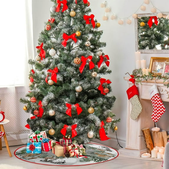 Todaioua Christmas Tree Skirt 35.4" Inch Winter Snowman Pine Tree Xmas Tree Mat Decoration Winter Xmas Holiday Black White Plaid Ornaments Home Party Decorations