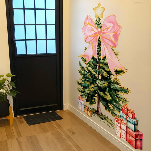 Todaioua Christmas Tree Wall Decals for Kids Room Decor, Self-Adhesive Nursery Stickers, Playroom Mural Art, Removable Holiday Bedroom Background Stickers for Wall Decorations