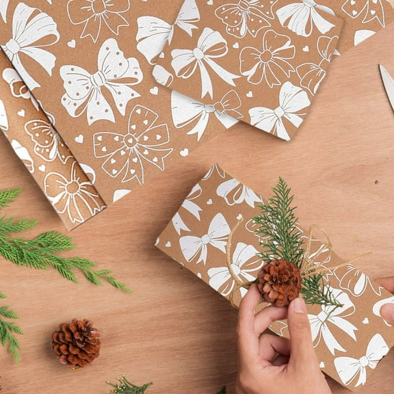 Todaioua Christmas Wrapping Paper Rolls - Minimalist Brown Kraft Trees, Antlers, Snowflakes Gift Wrap Paper (Large Roll 43x300cm) for Xmas Holiday Parties, Hanukkah, Winter Weddings