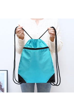 Drawstring Backpack Bag, Waterproof Drawstring Gym Bag, Draw String Back Sack with Zipper Pocket, Cinch Bags Sports Backpack String Sackpack Swim String for Men Women (Sky Blue)