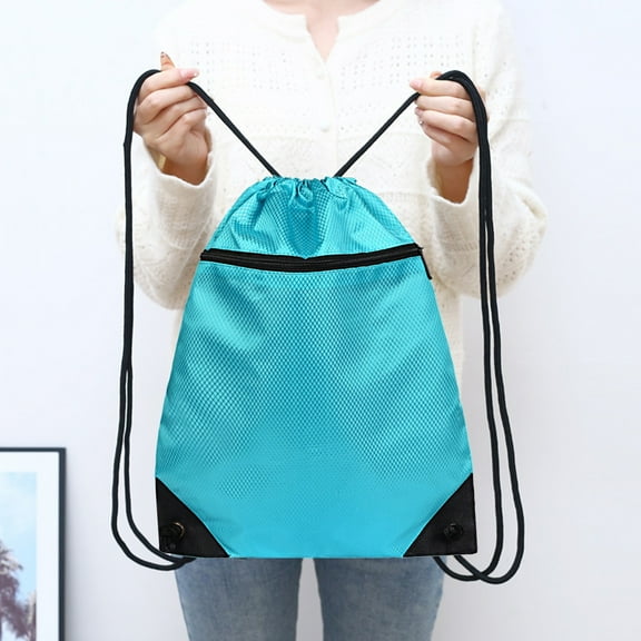 Todaioua Drawstring Backpack Bag, Waterproof Drawstring Gym Bag, Draw String Back Sack with Zipper Pocket, Cinch Bags Sports Backpack String Sackpack Swim String for Men Women (Sky Blue)