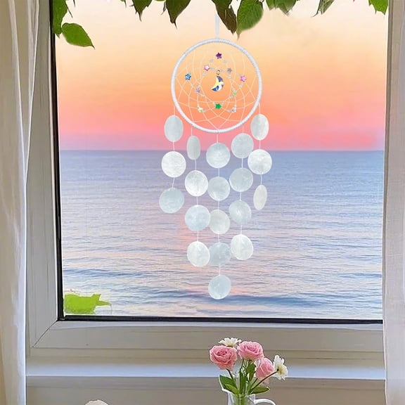 Todaioua Dreamcatcher Wind Chime, Seashell Salt Bead Hanging Ornament, DIY Handmade Craft for Home Decor, Relaxing Balcony Window Decoration, Soothing Sound Musical Gift for Teachers Holiday Party