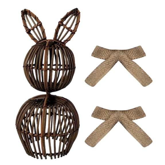 Todaioua Easter Natural Rattan Hand-Woven Bunny Basket with 2 Lace Bows - Pastoral Farmhouse Decor for Collecting Eggs and Treats, Rustic Home Decoration, Spring Gift Idea