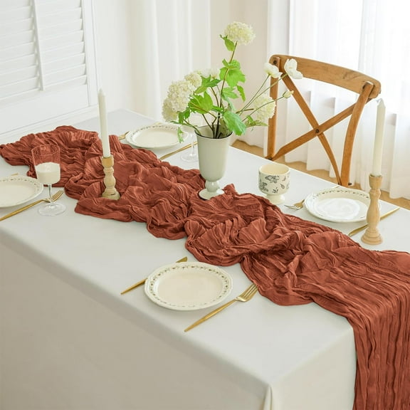 Todaioua Elegant Crepe Table Runner 90x180cm - Crinkled Gauze Tablecloth with Delicate Drape for Wedding, Party, and Banquet Decor, Dining Table Decorations