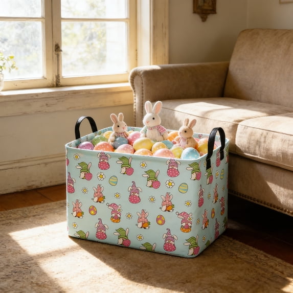 Todaioua Fabric Storage Bins with Sturdy Cotton Handles Organizer for Home Office Collapsible Rectangular Basket for Books Clothes Toys Closet Boxes Easter Decor Easter Basket Storage Bin
