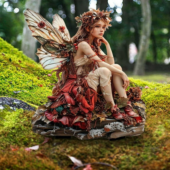 Todaioua Fairy Garden Stake Decorative, 2D Flat Acrylic Flower Elf Decor Panel, Fairy with Magic Sign for Indoor Outdoor Garden Yard Lawn Pot Plants (Fairy with Red Flowers)
