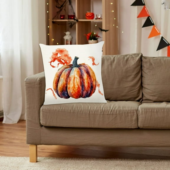 Todaioua Fall Decor Throw Pillow Covers 18x18 in, Pumpkin Linen Pillow Case for Thanksgiving Couch Autumn Holiday Home Outdoor Orange White Decorations