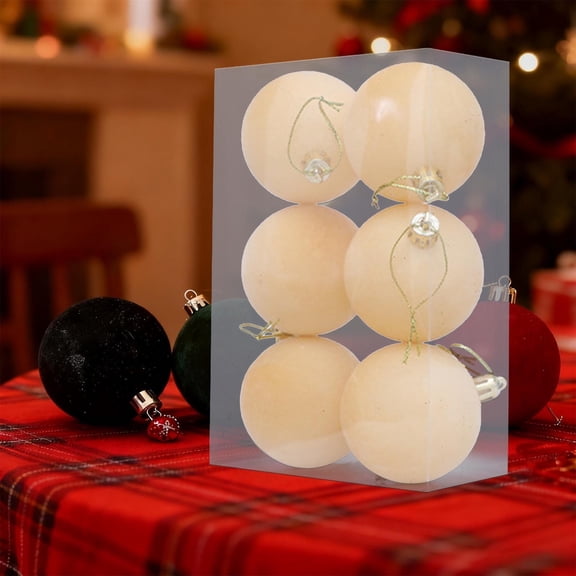 Todaioua Flocked Velvet Christmas Ornaments Set of 6 Plastic Balls Rustic Farmhouse Tree Decor Xmas Hanging Ornaments for Holiday Home Mantel Wreath Decoration