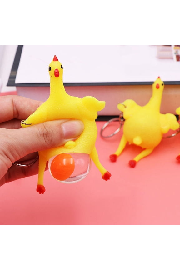 Funny Rubber Chicken Keychain - Stretchy Egg Laying Chicken Toy for Venting Anger, Stress Relief Fidget Gag Gift, Squeeze & Stretch Novelty Toy
