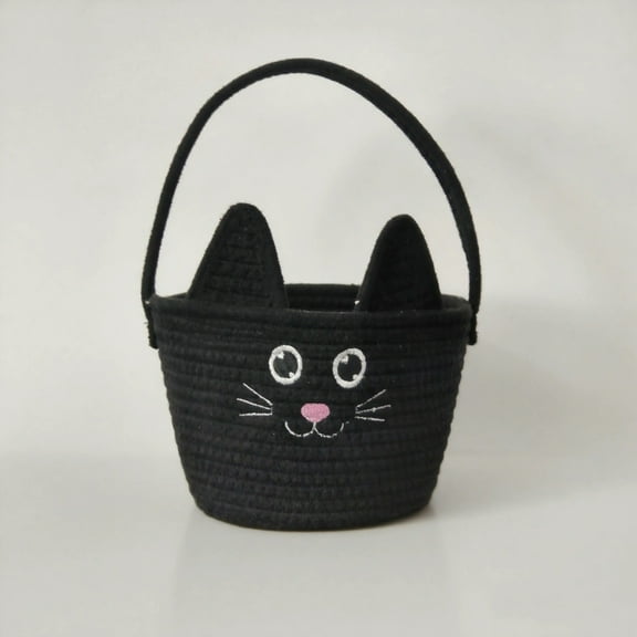 Todaioua Halloween Basket Cute Black Cat Pumpkin Cotton Rope Woven Basket Trick or Treat Boo Tote Bags Spooky Halloween Candy Bucket Halloween Party Home Decorations Indoor