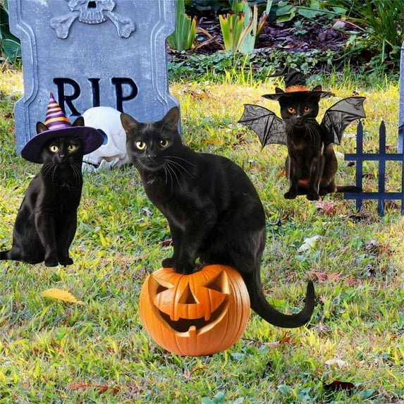 Todaioua Halloween Decorations Outdoor, Black Cat Yard Sign Stakes with Pumpkin, Metal Black Cat Garden Decor for Yard Lawn Outdoor Party Ornaments 11 Inch