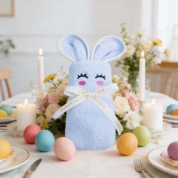 Todaioua Happy Bunny Towel Embroidered Wedding Favors Celebration Gift Keepsake Kitchen Dish Towel Table Decoration Soft Absorbent Durable for Home Decor Year Gift