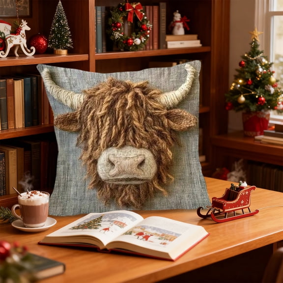 Todaioua Highland Cow Print Throw Pillow Cover, Short plush Decorative Square Pillow Case Decor, Lumbar Pillows Case, Cushion For Sofa Couch Bed, Farmhous Decor Vintage Country Art for Gift